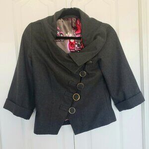 Y2K Ringspun UK Brand Women's short Grey Wool Jacket with Asymmetrical Buttons